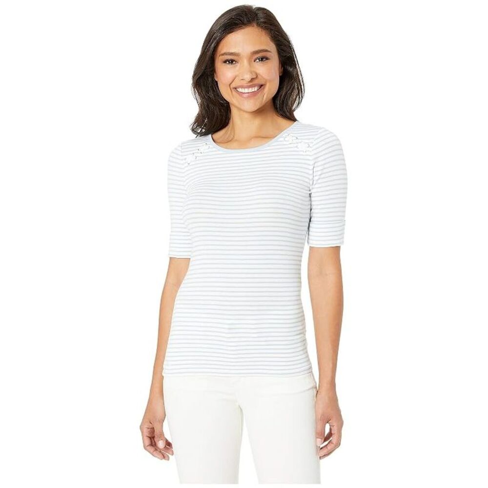 Ralph Lauren Womens White Striped Scoop Neck Lace-Up Top M